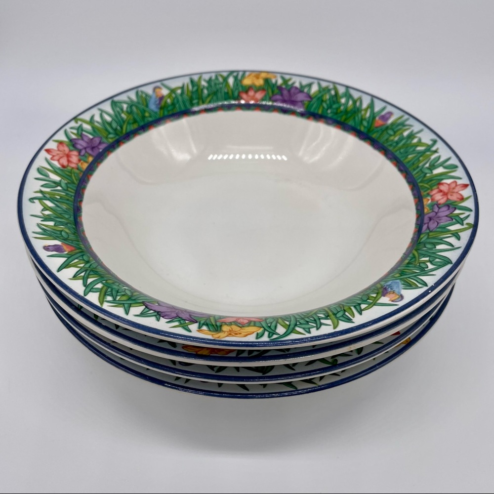 Set of 4 Rare Gabbay Jungle Pattern Cereal Soup Fruit Bowls Replacements Spring